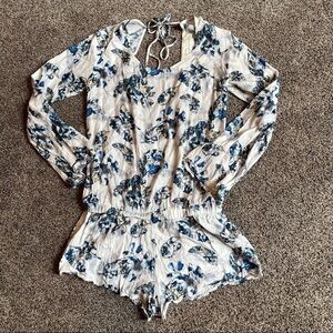 Vintage Havana Long Sleeve Feather Shorts Romper Small